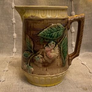 Majolica 19th century Ceramic Pitcher - Yellow, Brown, Pink, Green